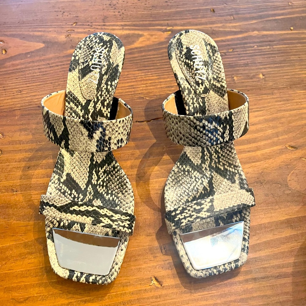 SCHUTZ Snake Print Heels with Silver Accents